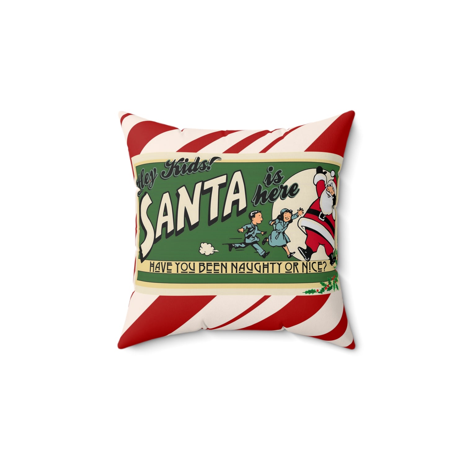 Santa Claus Vintage 50s Ad, Kitschy Holiday Candycane Pillow And Insert