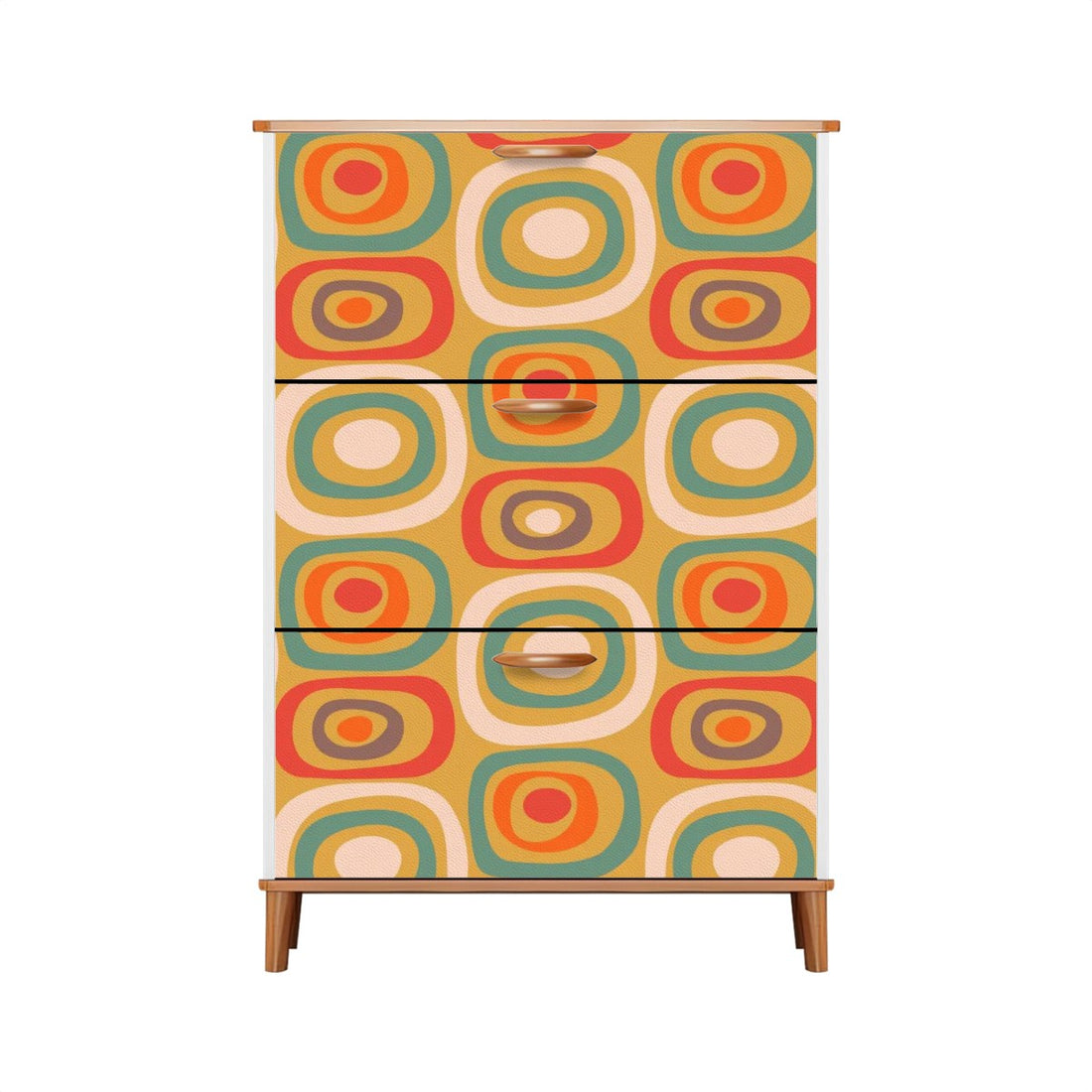 Mid Century Modern Shoe Cabinet, Geometric Design, Orange Green, Retro Designed - Mid Century Modern Gal