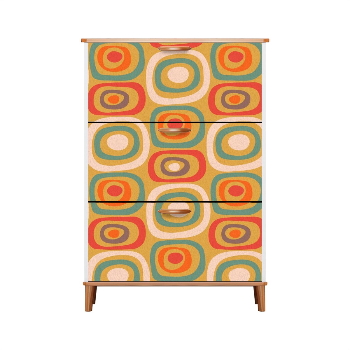 Mid Century Modern Shoe Cabinet, Geometric Design, Orange Green, Retro Designed - Mid Century Modern Gal