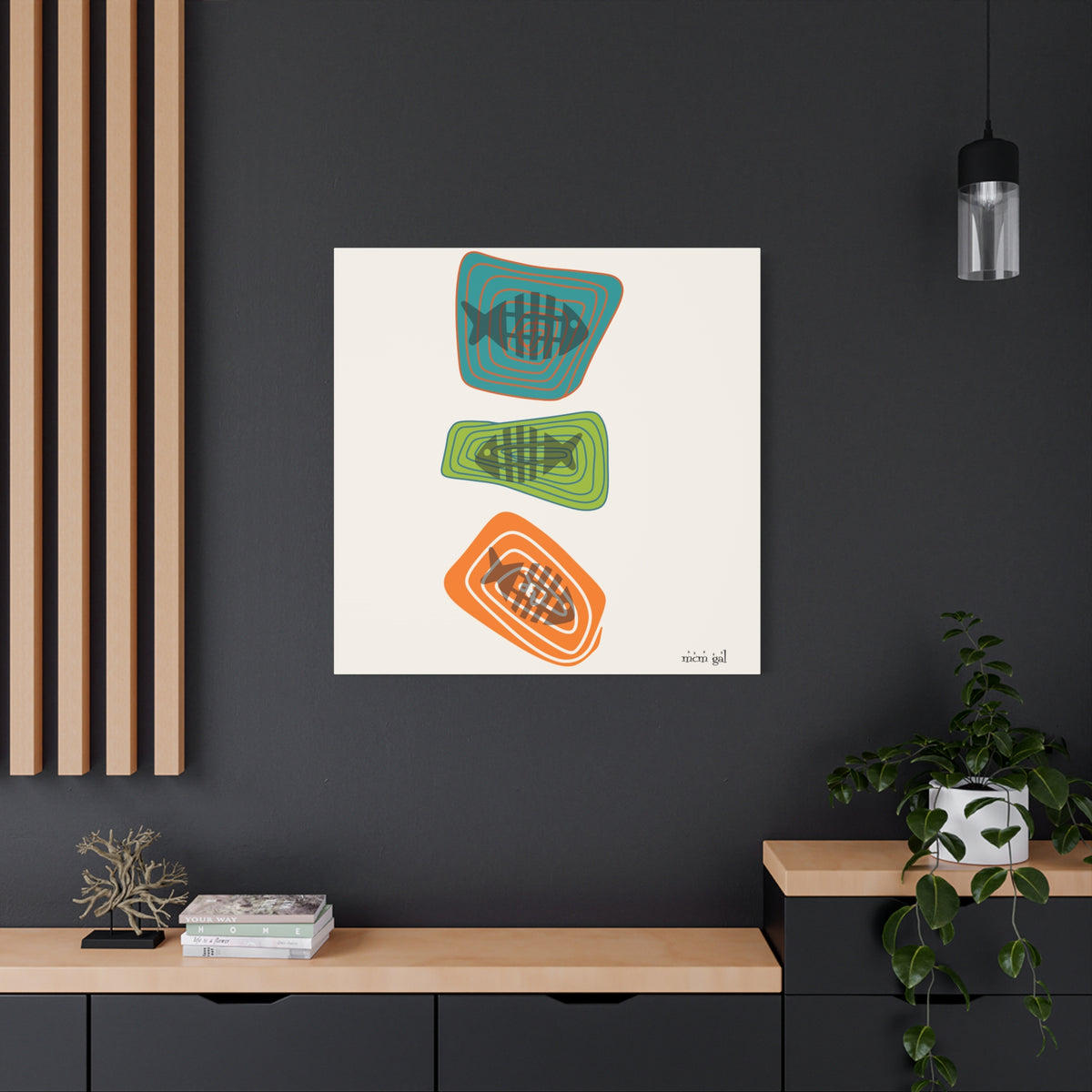 Mid Century Modern Fish Art, Colorful Abstract Fish Wall Art Canvas - Modern Home Decor - Mid Century Modern Gal