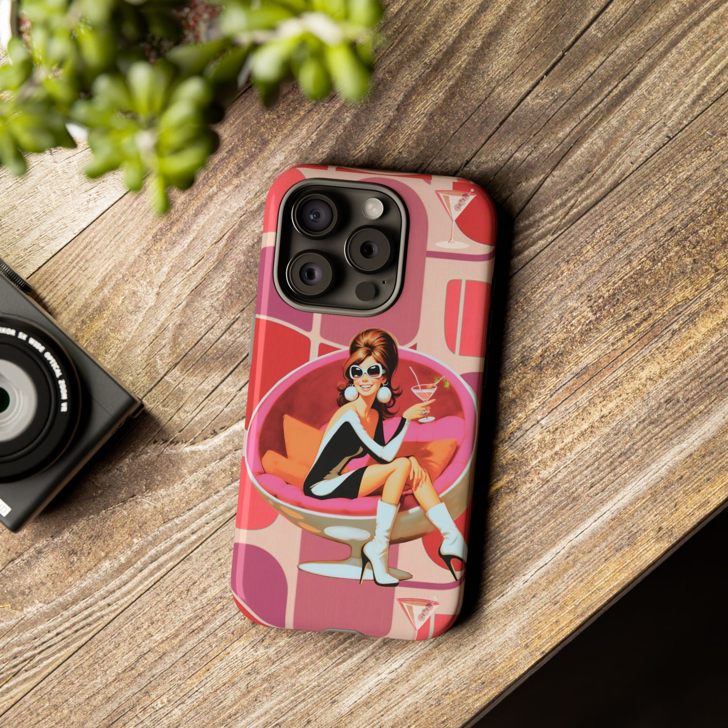 Mid Mod 60s Mod Gal, Kick Back Enjoy, Retro Chic Phone Case with Cocktail Design