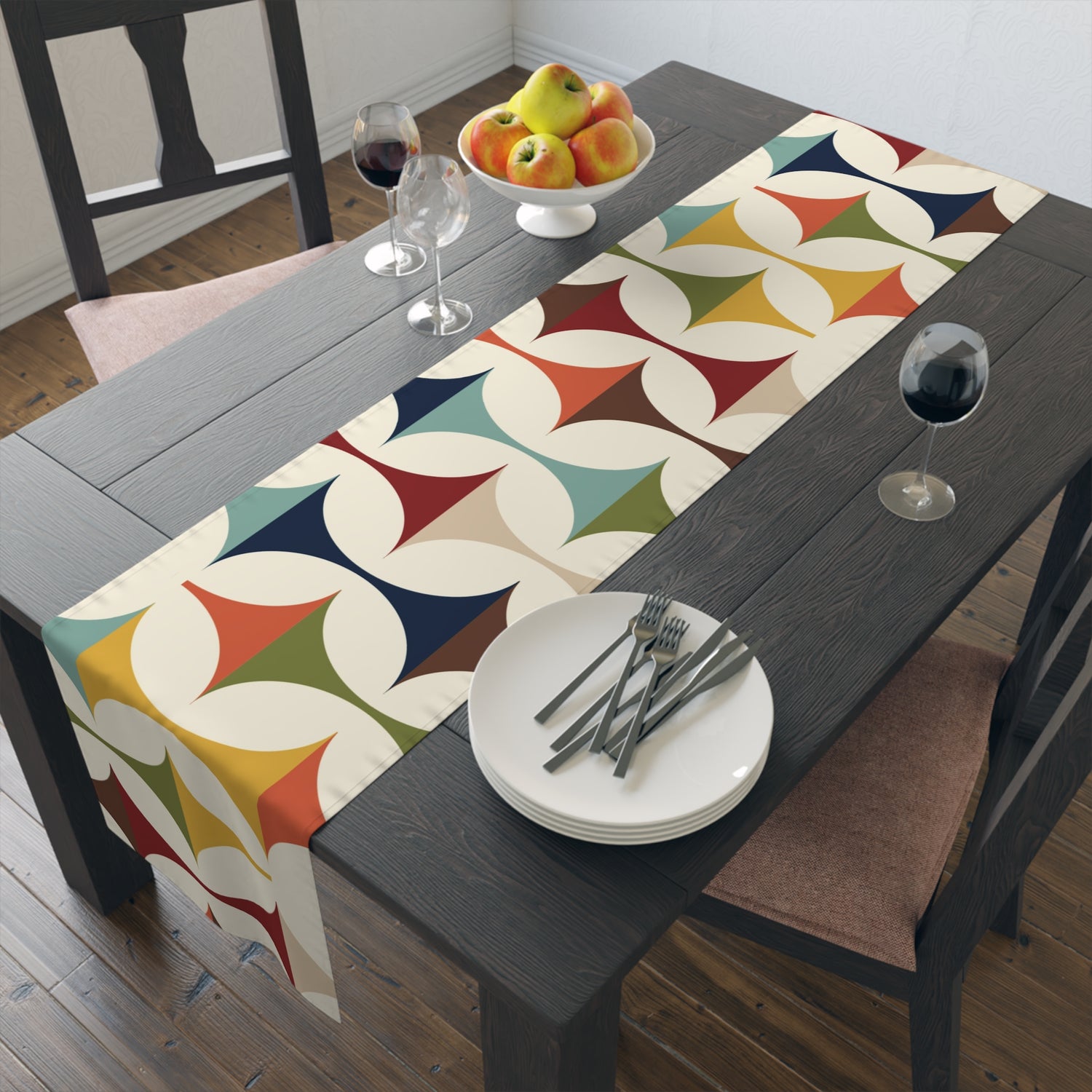 Mid Century Modern Table Runner, Retro Scandinavian Modern Danish Geometric Design, Green, Brown, Beige, Yellow, Teal, MCM - Mid Century Modern Gal