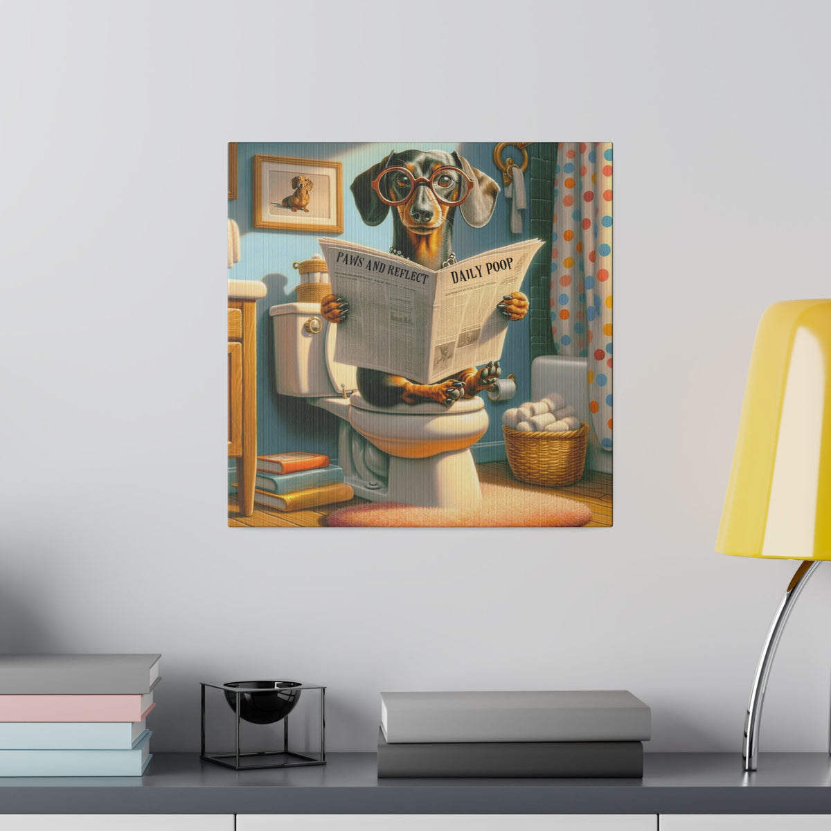 Funny Dog Bathroom Wall Art, Doxie Dachshund Dog Bathroom Humor, Retro Wall Art Canvas - Mid Century Modern Gal