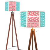 Mid Century Modern 1950s Breeze Block Designed Tripod Floor Lamp In Coral And Aqua - Mid Century Modern Gal