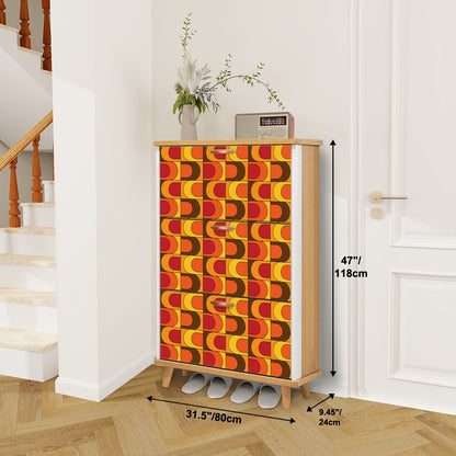 Retro Mid Mod Shoe Storage Cabinet, Orange Yellow, Brown Groovy 70s Design - Mid Century Modern Gal