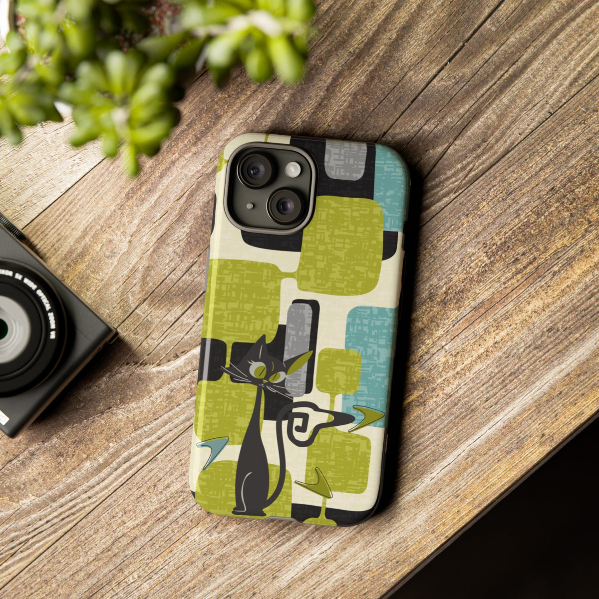 Mid Century Modern Geometric Kitschy Cat, Boomerang Retro Smart Phone Tough Cases - Mid Century Modern Gal