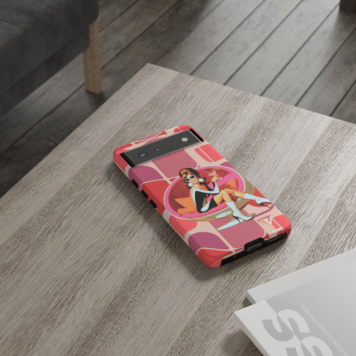 Mid Mod 60s Mod Gal, Kick Back Enjoy, Retro Chic Phone Case with Cocktail Design