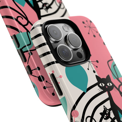 Mid Mod Atomic Cat Boomerang Starburst, Pink, Black Kitschy Stylish Cat Phone Case: Modern Design for Cat Lovers