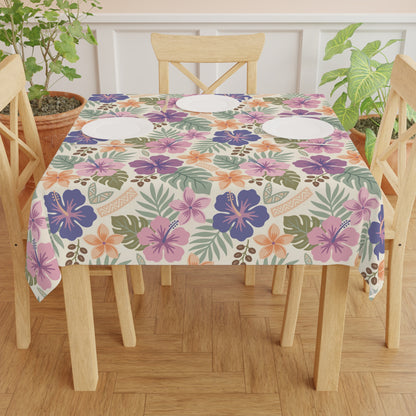 Retro Tropical Tiki Summer, Hawaiian Hibiscus Purple Tablecloth - Mid Century Modern Gal