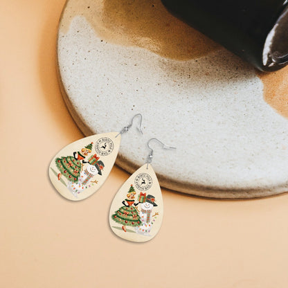 Mid Century Modern Christmas Tree Mod Gal North Pole Express Kitschy Faux Leather Teardrop Earrings - Mid Century Modern Gal