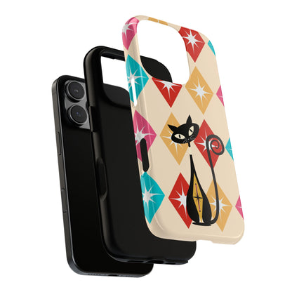 Mid Century Modern Atomic Cat, Atomic 50s Diamonds Retro Phone Tough Cases