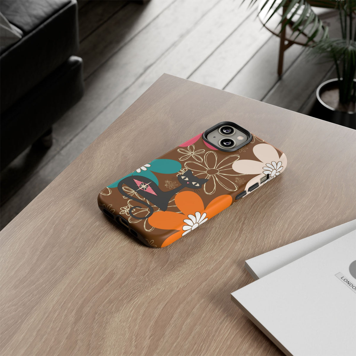 Atomic Cat Retro 70s Vibe Flower Power Tough Cases: Cute Floral and Cat Phone Case for Cat Lovers