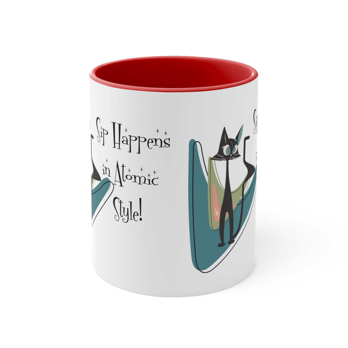 Atomic Cat, Mid Century Modern Drinkware, Coffee Mug, Sip Happens, Retro Boomerang, Kitschy Funny Coffee Lover Gifts - Mid Century Modern Gal