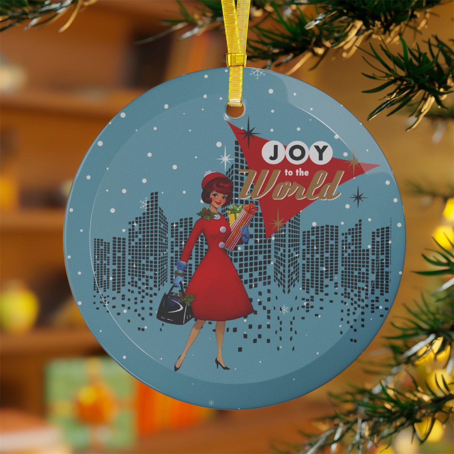 Mid Century Modern Kitschy Christmas Gal, Vintage Joy to the World Glass Ornaments - Holiday Decor for Christmas &amp; Celebrations - Mid Century Modern Gal