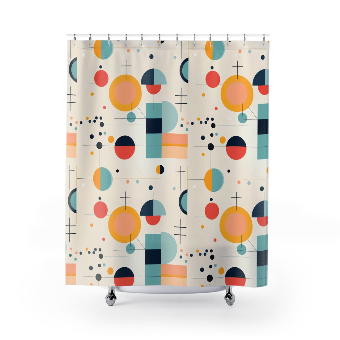 Mid Mod Bauhaus Retro Geometric Abstract Designed Shower Curtain