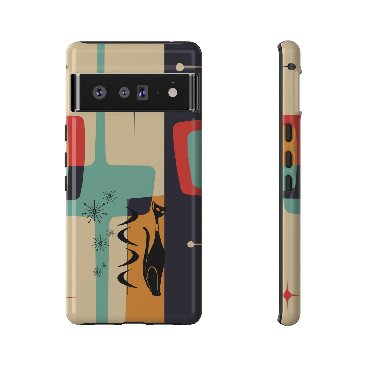 Mid Century Modern, Geometric, Atomic Cat Groovy Smart Phones Tough Phone Cases