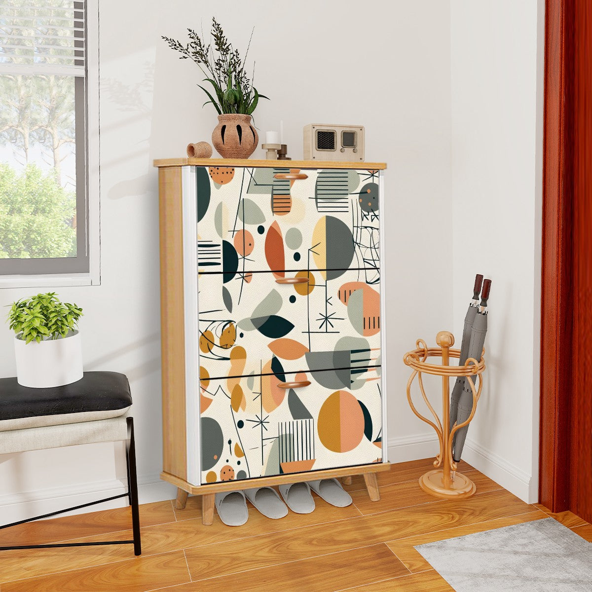 Modern Danish Scandinavian Designed Abstract Mid Century Modern Shoe Cabinet - Mid Century Modern Gal