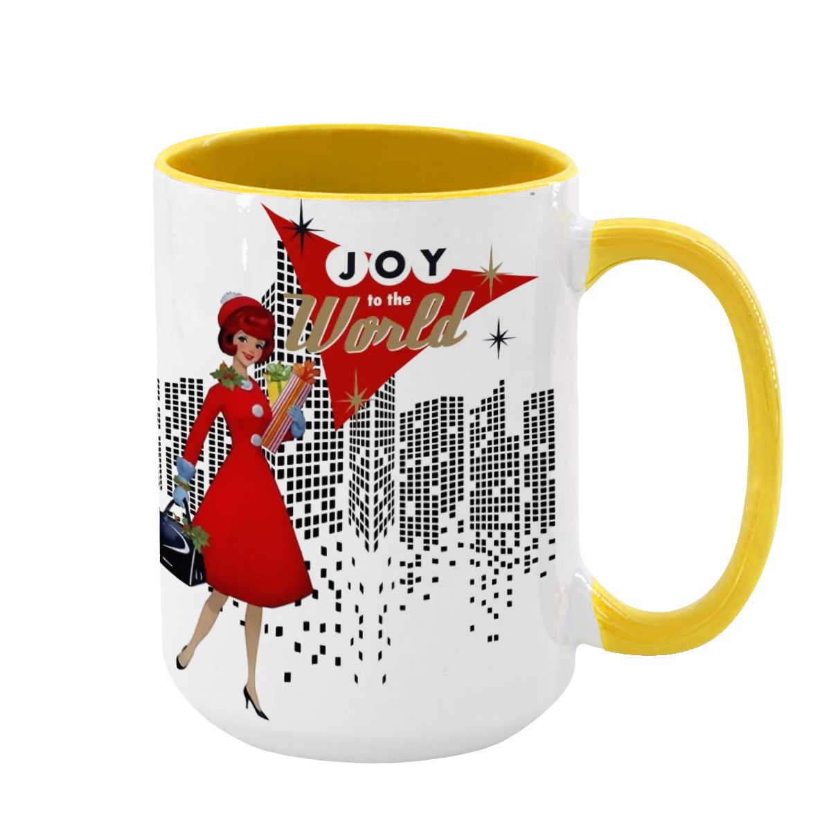 Mid Century Modern Christmas Joy To The World Mod Gal Cityscape Holiday Mug - Mid Century Modern Gal