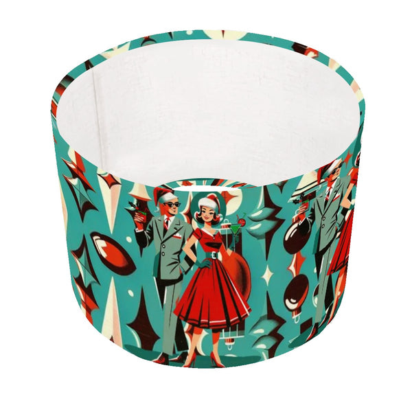 Mid Century Modern Christmas Shade With Retro Mod Couple Kitschy Holiday Lampshade - For Arc Floor Lamps Only