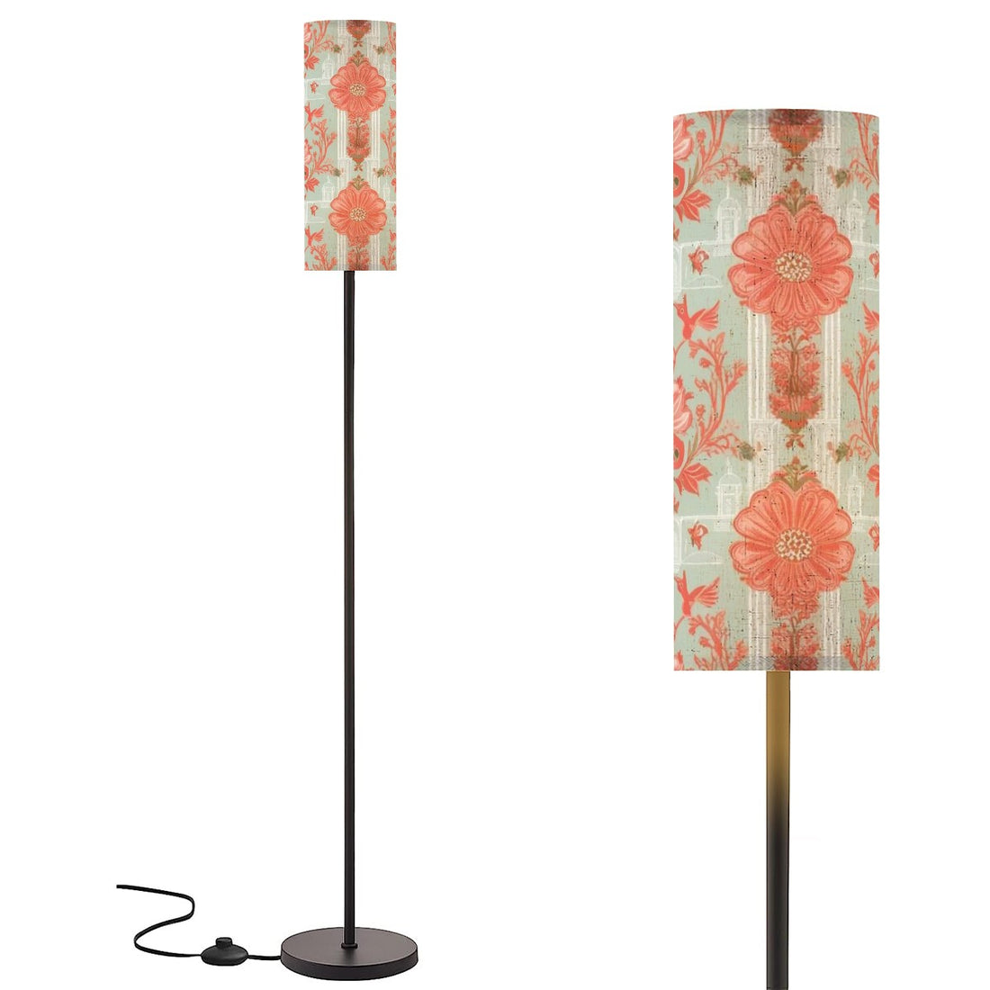 Chinoiserie Asian Inspired Coral Mint Green Elegant Modern Slim Floor Lamp - Mid Century Modern Gal