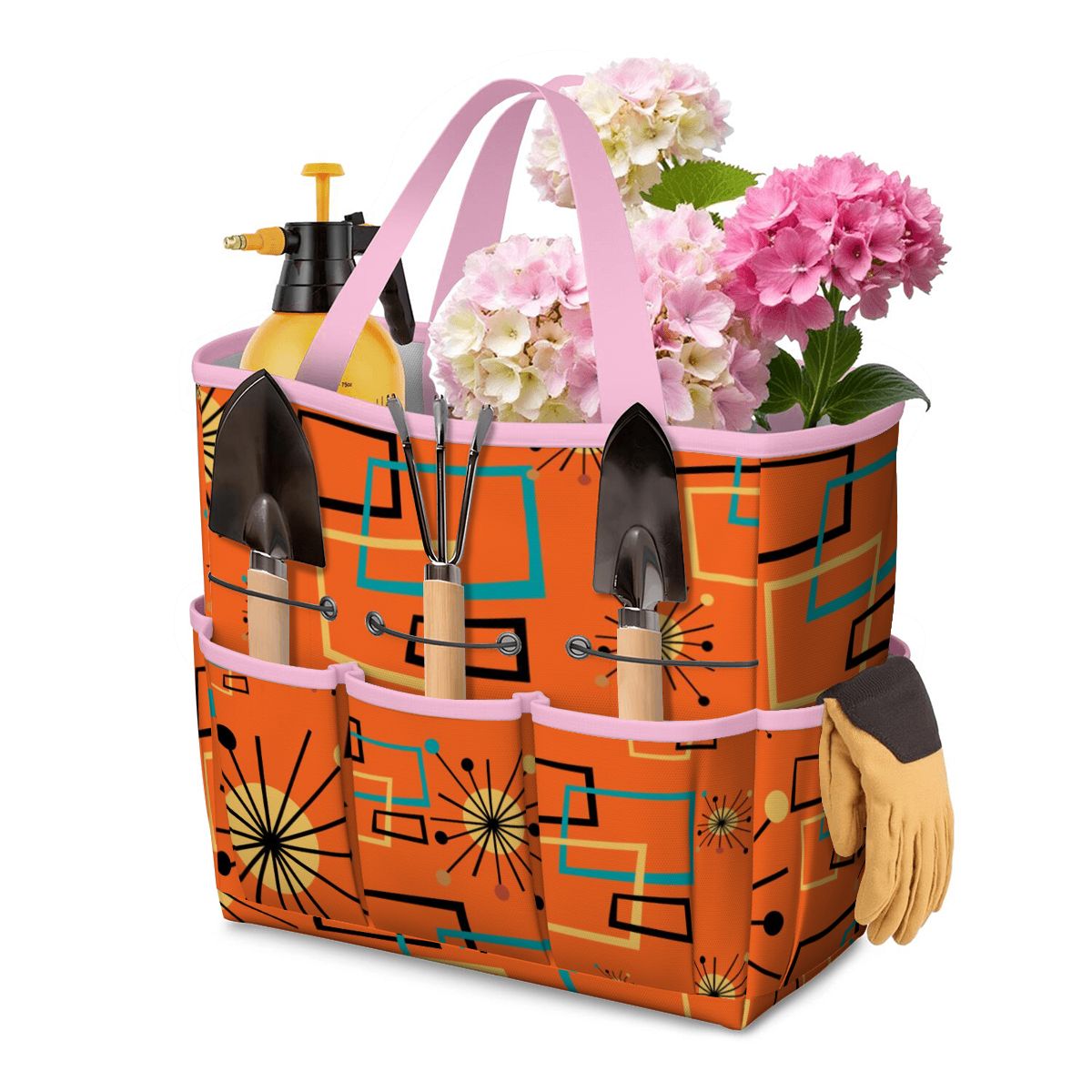 Mid Century Modern Sinatra Orange, Starburst, Geometric Funky Fun Garden Tool Bag - Mid Century Modern Gal