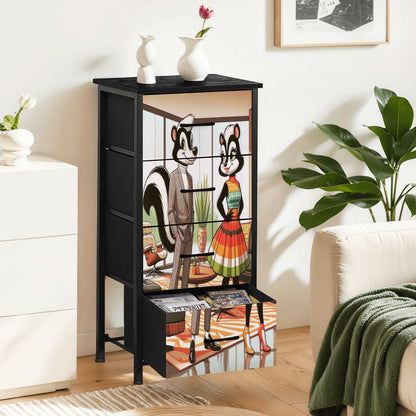 Mid Century Modern Quirky Cute Funny Mr. And Mrs. Skunk Retro Mod 4-Drawer Dresser - Mid Century Modern Gal
