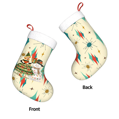 Franciscan Starburst Mid Century Modern Christmas Gal, SnowmanPlush Christmas Stocking - Mid Century Modern Gal