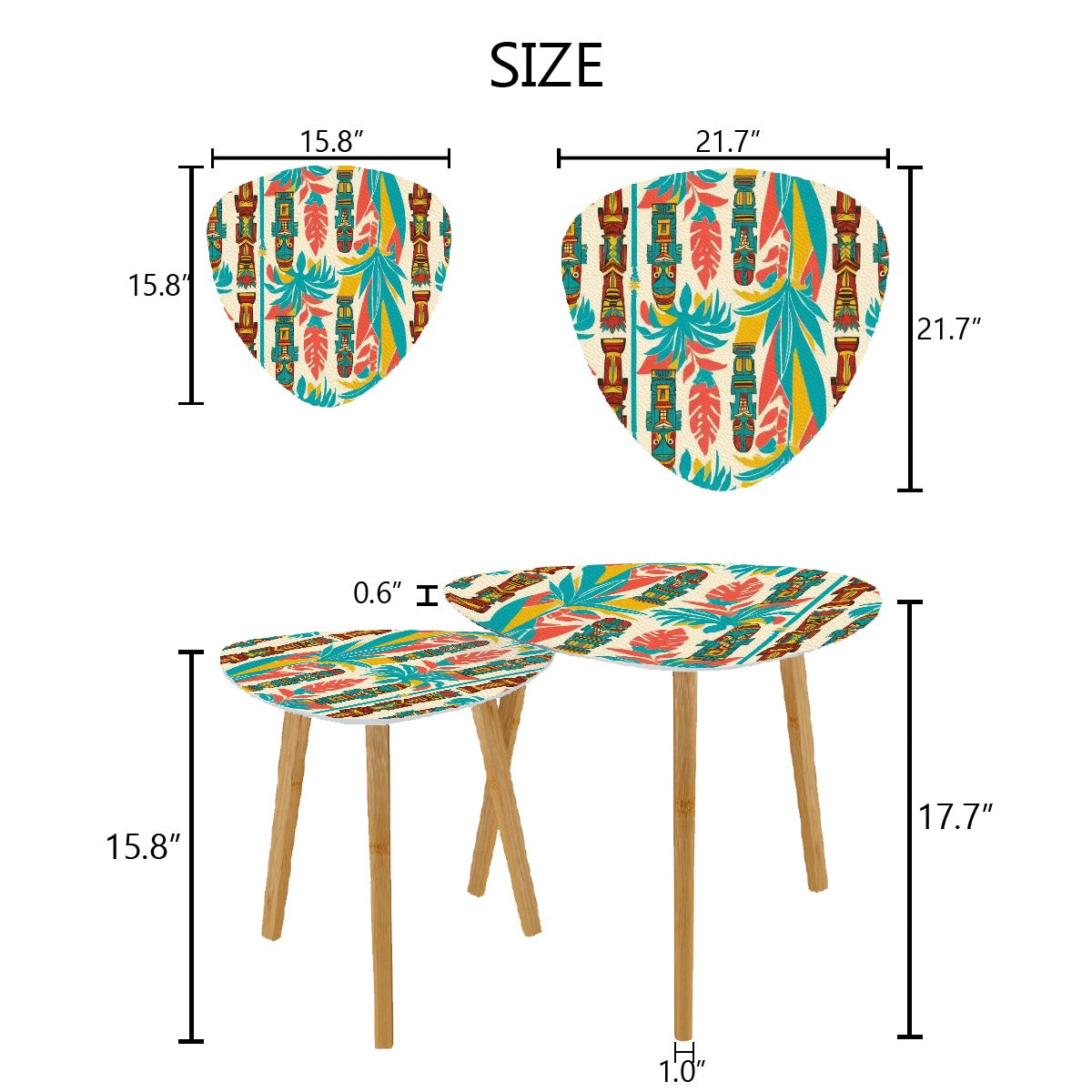 Mid Century Modern Tiki Tables, Coral, Aqua Tiki Idols Nesting Side Tables - Mid Century Modern Gal