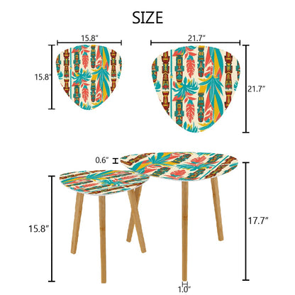 Mid Century Modern Tiki Tables, Coral, Aqua Tiki Idols Nesting Side Tables - Mid Century Modern Gal