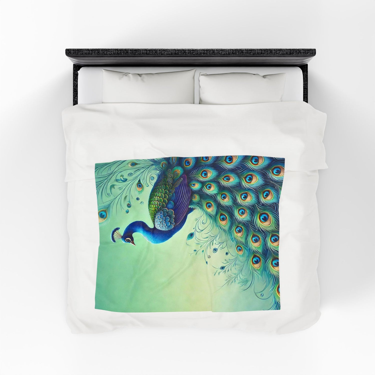 Chinoiserie Throw Blanket, Vibrant Peacock Velveteen Plush Blanket - Cozy Décor for Home and Gifts - Mid Century Modern Gal