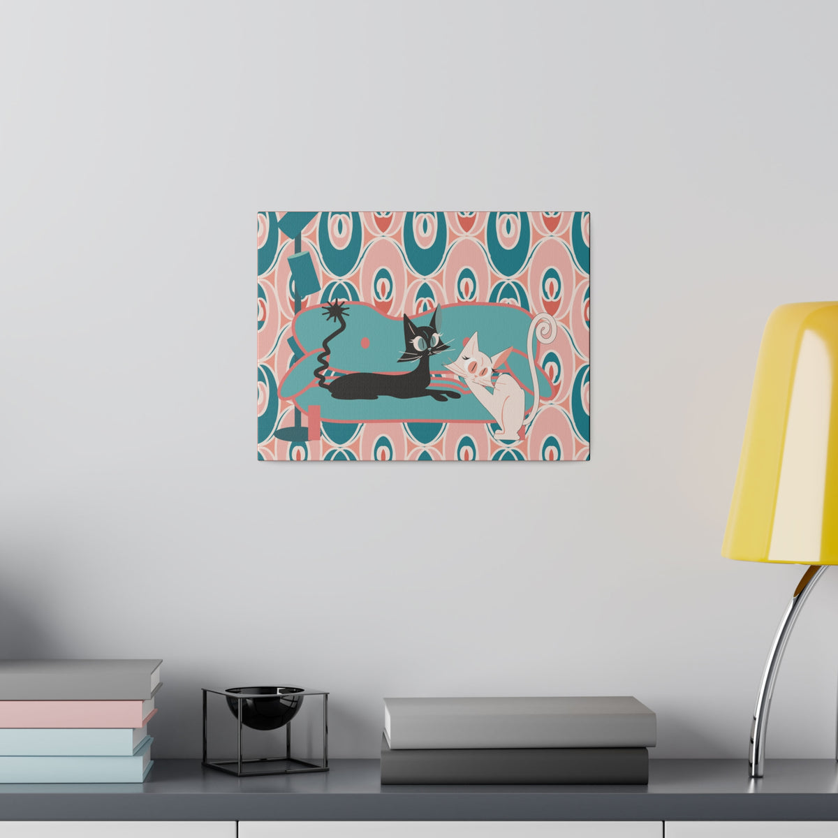 Atomic Cat Wall Art, Teak, Pink, Mid Century Modern Wall Art - Mid Century Modern Gal