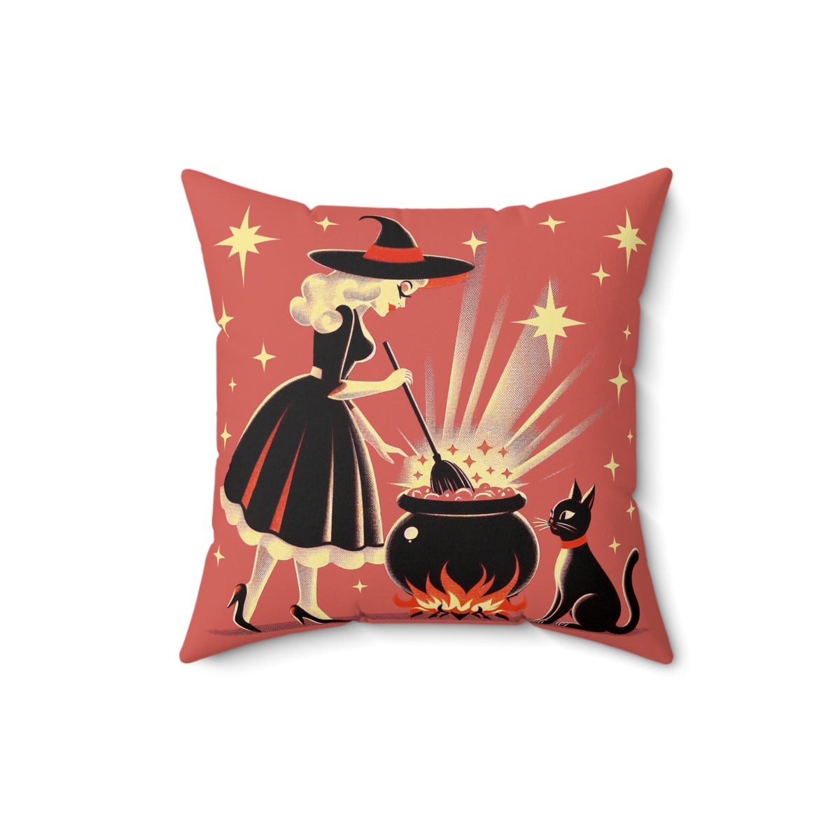 Witch's Brew Mid Century Modern Halloween Gothic Coral Pillow Cover and Insert - Mid Century Modern Gal