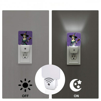 Mid Century Modern Vintage Pin Up Witch Purple Teal Halloween LED Night Light Set of 2 - Mid Century Modern Gal