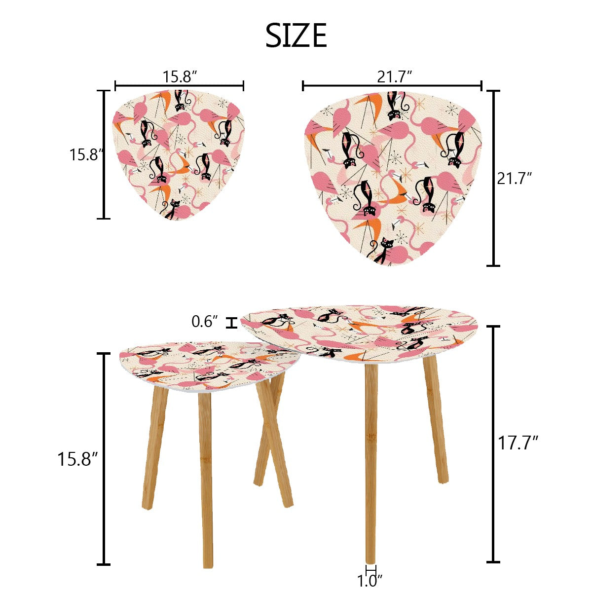 Mid Century Modern Nesting Tables Adorned With Dancing Flamingos And Atomic Cats - Mid Century Modern Gal