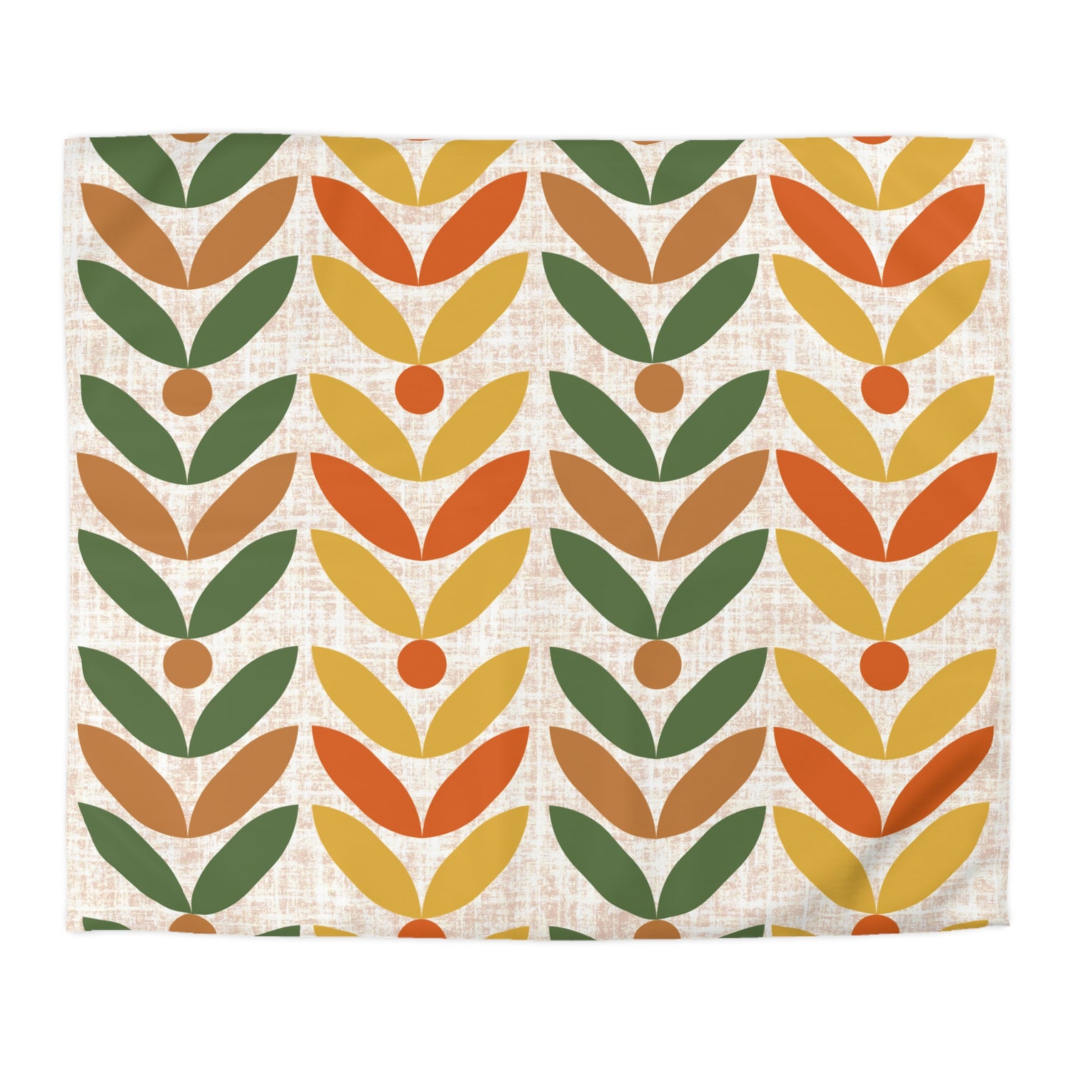 Retro Scandinavian Floral, Orange, Mustarned Camel Brown, Green Duvet Cover - Bohemian Home Decor - Mid Century Modern Gal