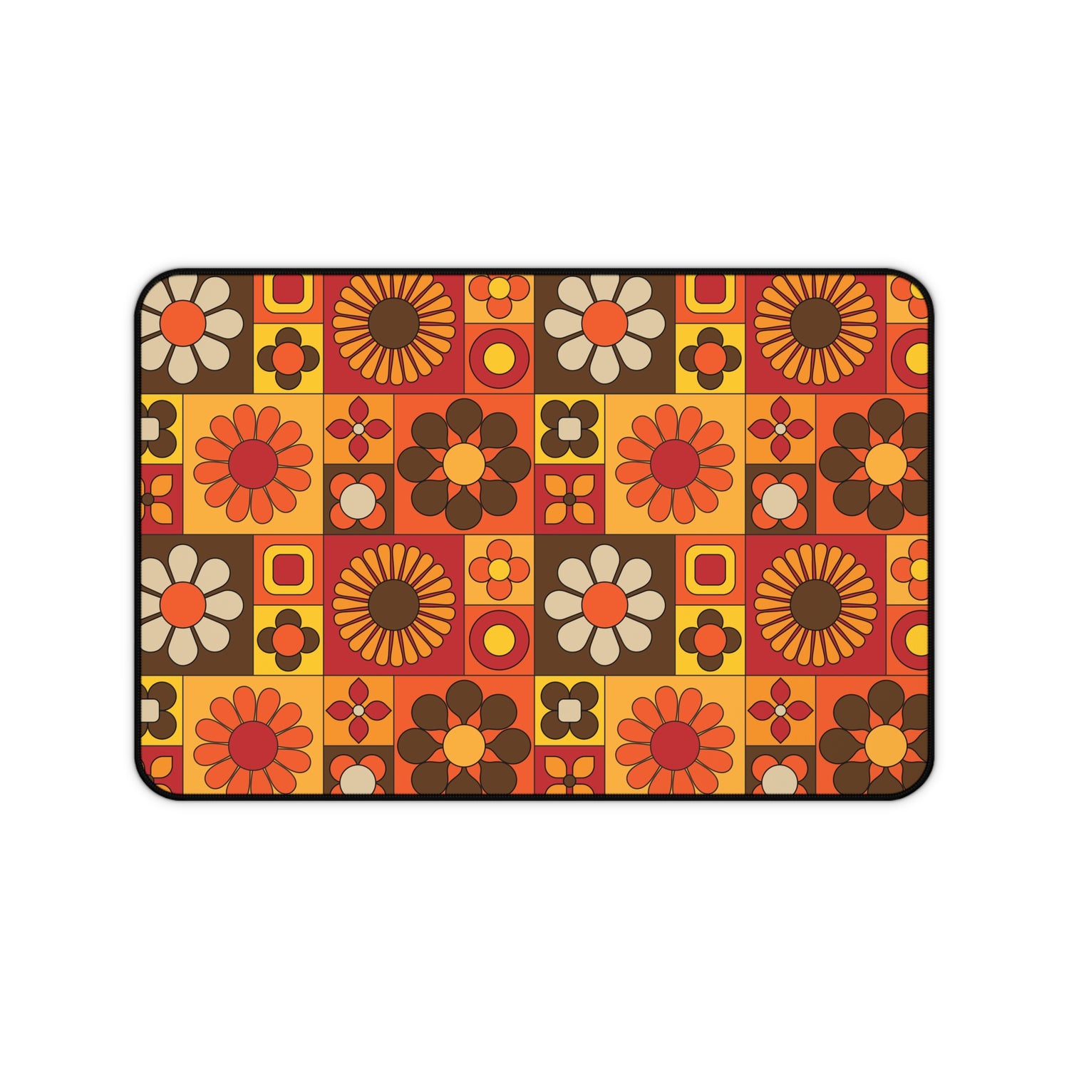 Retro Floral Flower Power Desk Mat - Vibrant and Stylish Mid Mod Desk Decor - Mid Century Modern Gal