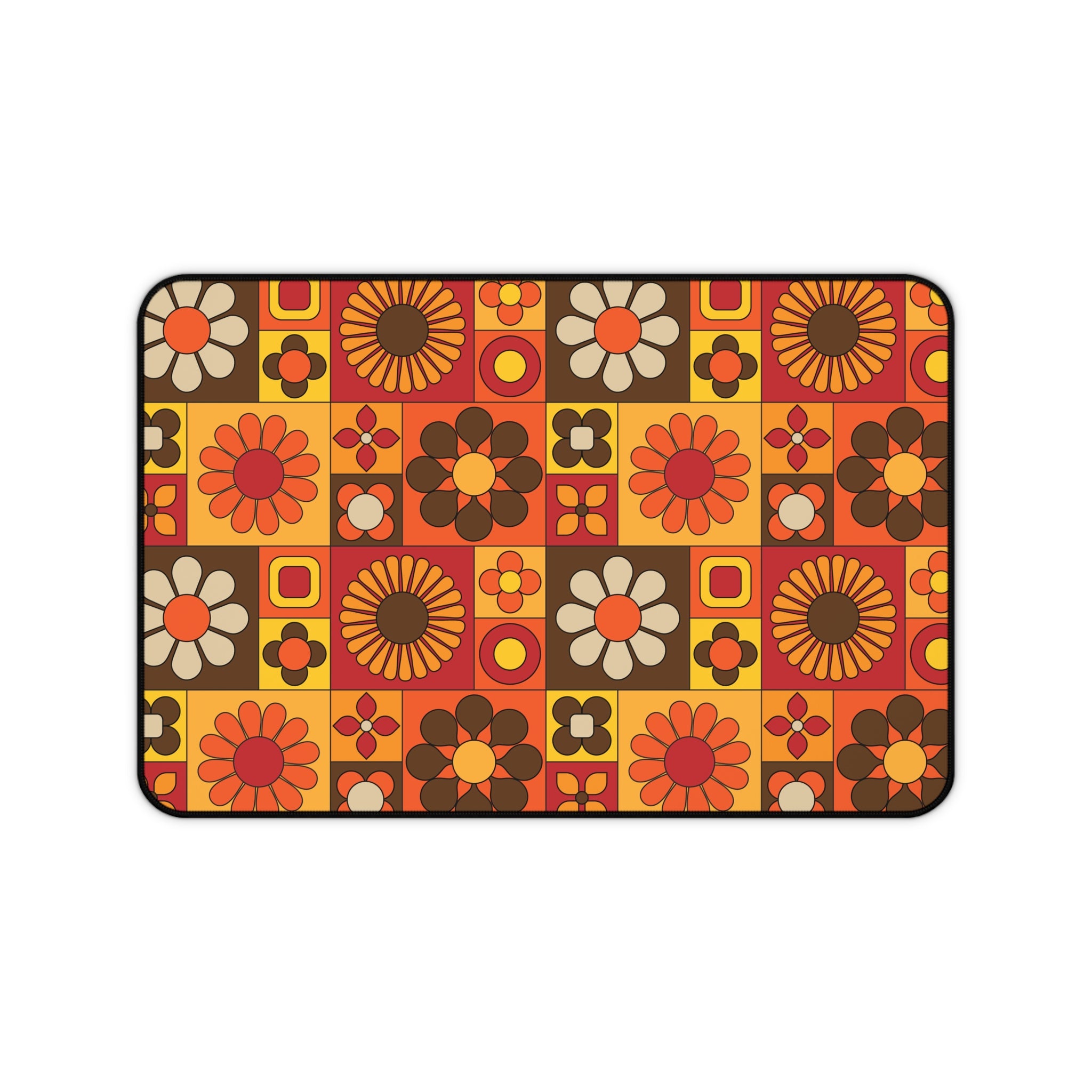Retro Floral Flower Power Desk Mat - Vibrant and Stylish Mid Mod Desk Decor - Mid Century Modern Gal