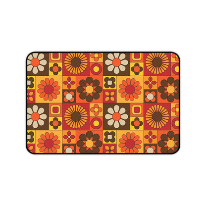 Retro Floral Flower Power Desk Mat - Vibrant and Stylish Mid Mod Desk Decor - Mid Century Modern Gal