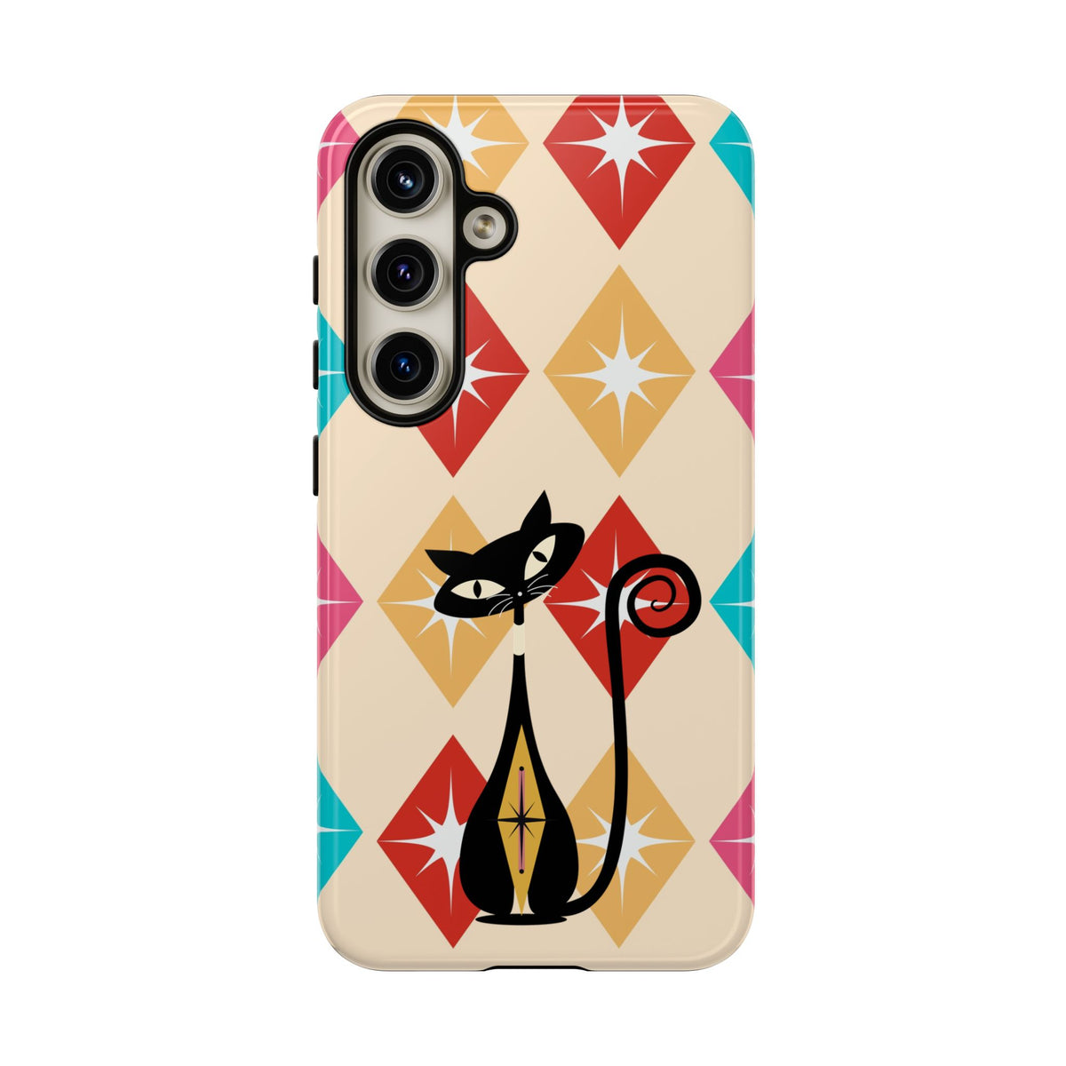Mid Century Modern Atomic Cat, Atomic 50s Diamonds Retro Phone Tough Cases - Mid Century Modern Gal