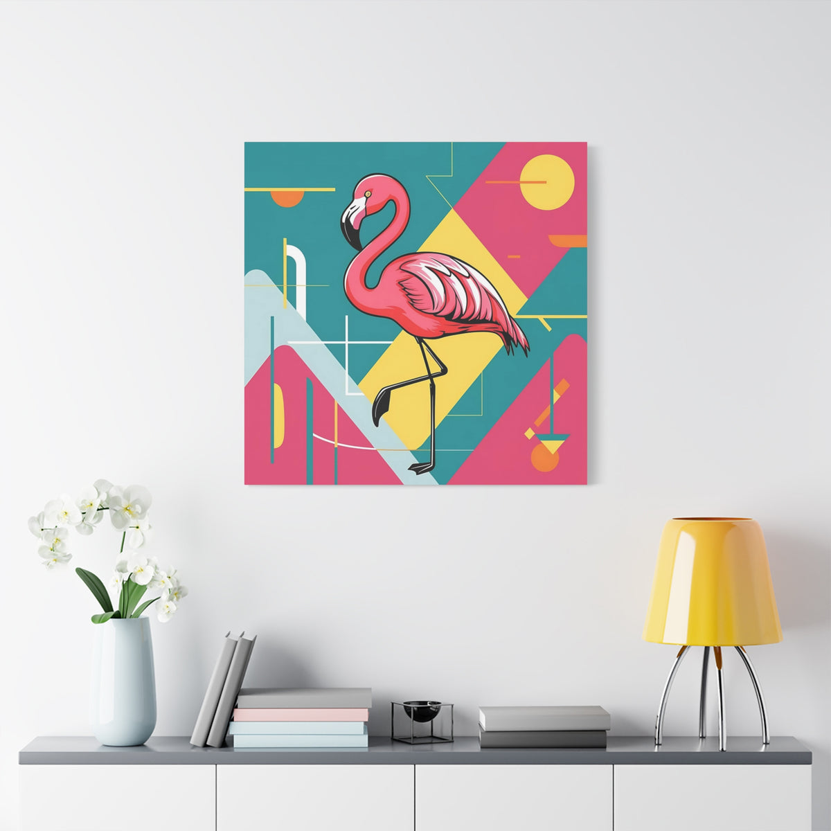 Mid Century Modern Flamingo Art, Kitschy Mod Vibrant Pink Bauhaus Palm Springs Style Wall Art - Mid Century Modern Gal