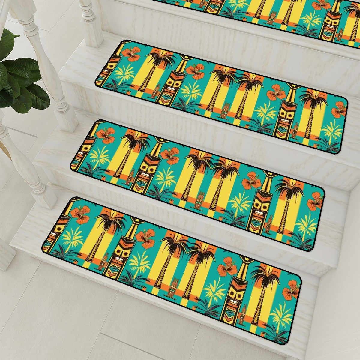 Mid Century Modern Tiki Idol, Kitschy Mod Non Slip Carpet for Stairs Treads - Mid Century Modern Gal