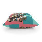 Atomic Cat Quirky Retro Rotary Phone, Kitschy Mid Mod, Pink, Aqua, Teal Broadcloth Pillow - Mid Century Modern Gal