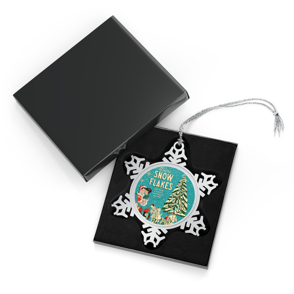 Vintage Mica Snow, Kitschy 50s Pewter Snowflake Ornament - Mid Century Modern Gal