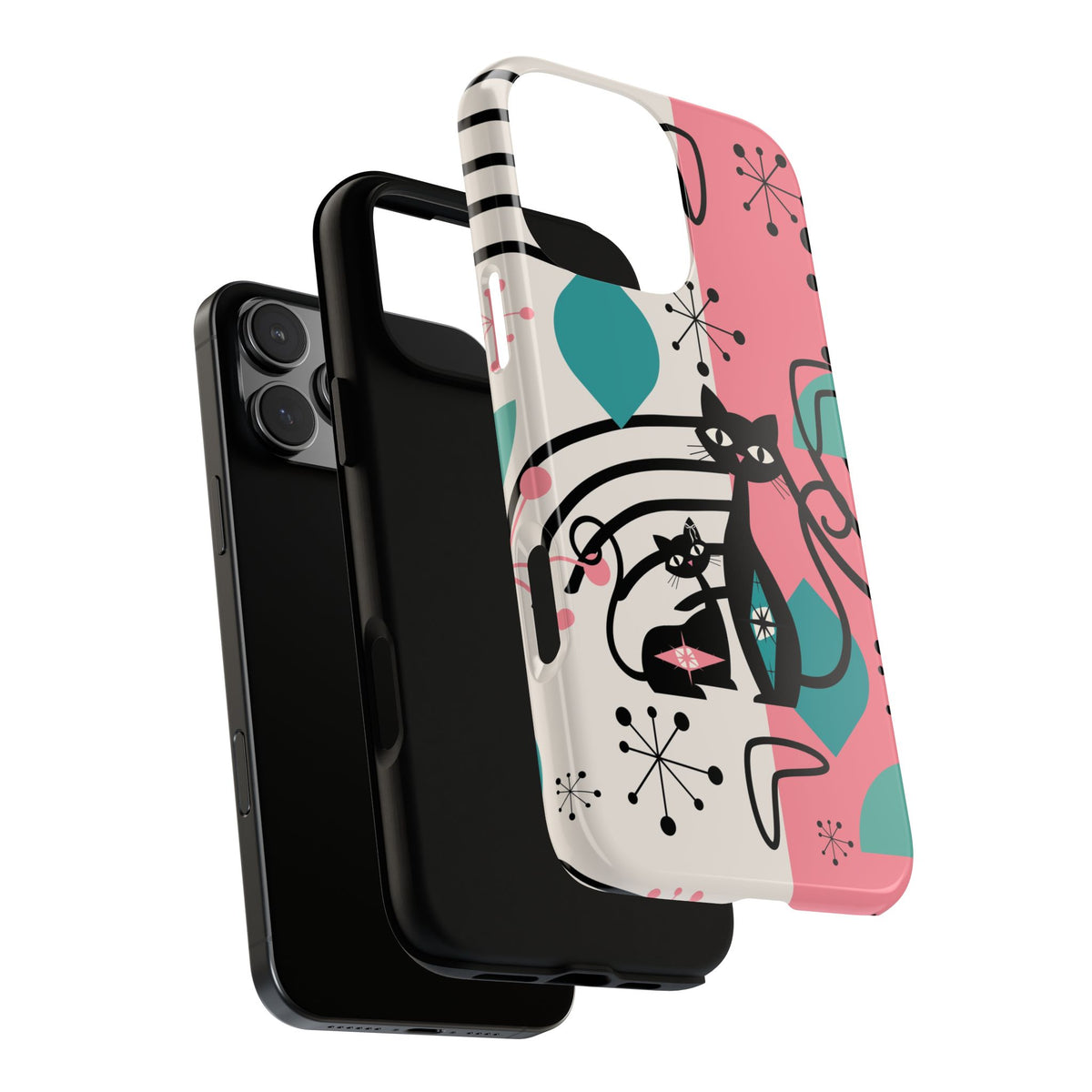 Mid Mod Atomic Cat Boomerang Starburst, Pink, Black Kitschy Stylish Cat Phone Case: Modern Design for Cat Lovers