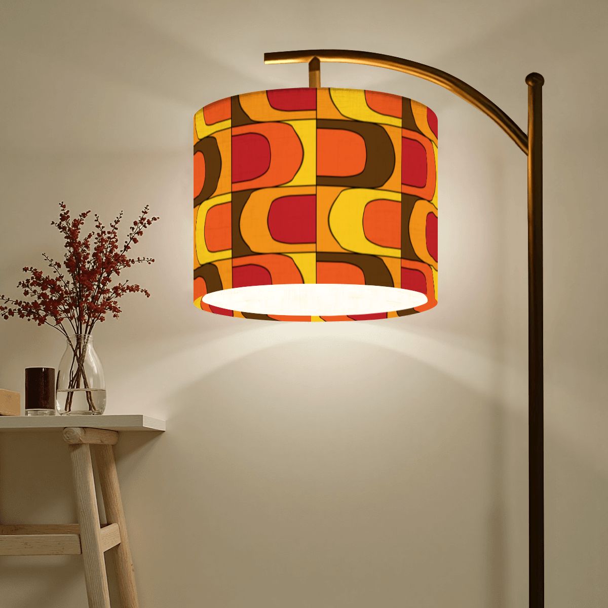 Retro 70s Groovy Mod Yellow Orange Red, Mid Century Modern Lamp Shade ONLY - For Arc Floor Lamps Only - Mid Century Modern Gal