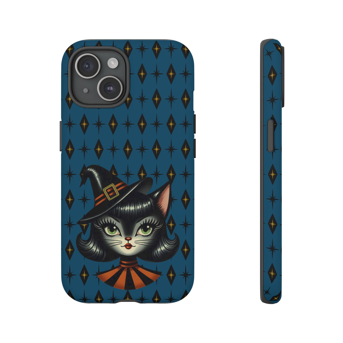 Vintage Halloween Black Cat Sexy Sexton Mid Century Modern Blue Tough Phone Case