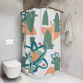 Atomic Cat, Space Kitties, Orange Tabby Cat, Mid Century Modern Shower Curtain - Mid Century Modern Gal