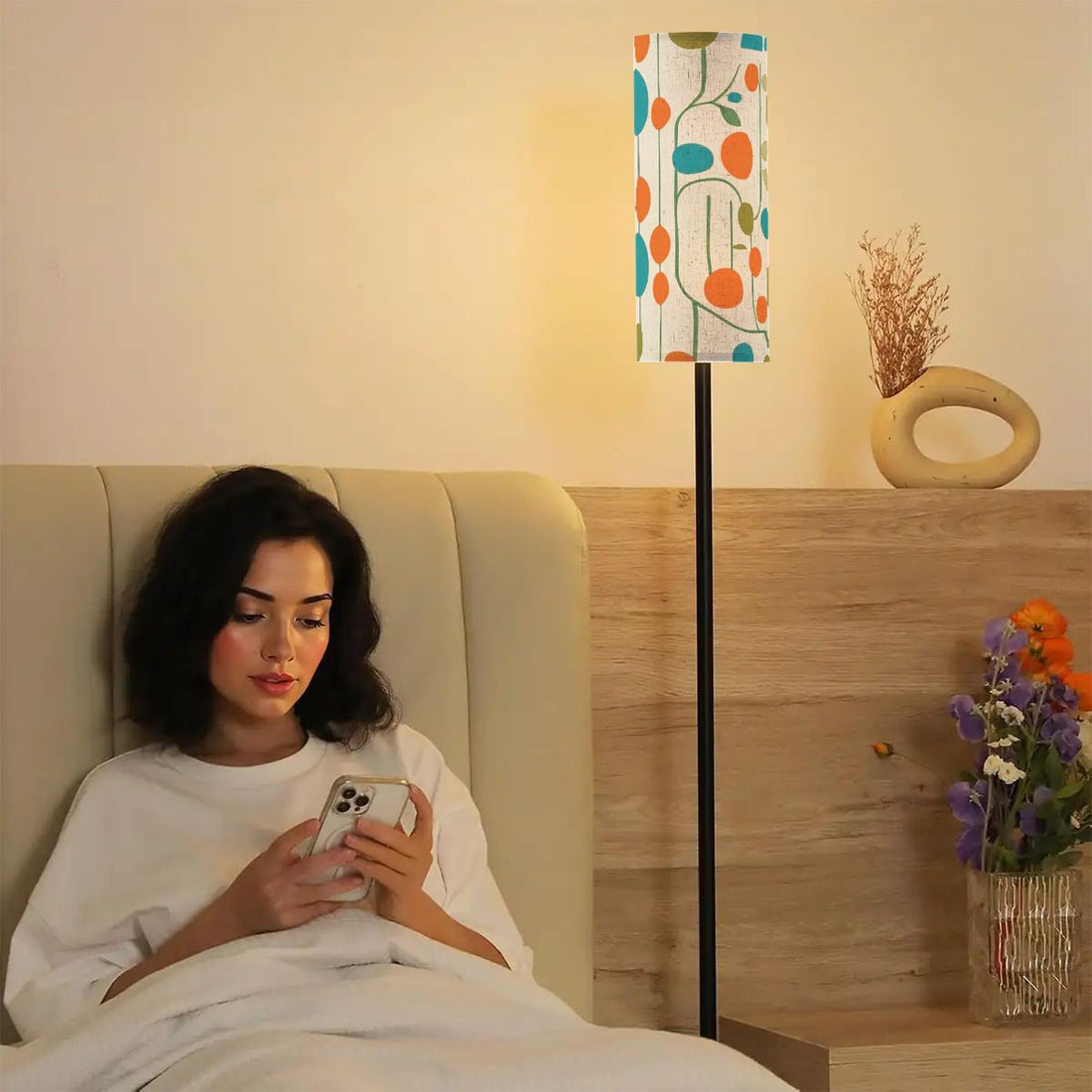 Mid Century Modern Danish Orange Teal Geometric Slim Floor Lamp - Mid Century Modern Gal
