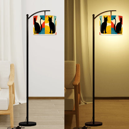 Pop Art Black Atomic Cats, Red Blue Yellow, Lamp SHADE ONLY - For Arc Floor Lamps Only
