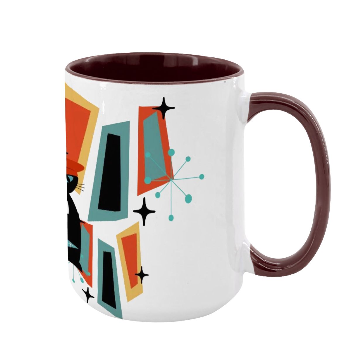 Atomic Cat Mid Century Modern Coffee Mug With Geometric Design - Mid Century Modern Gal